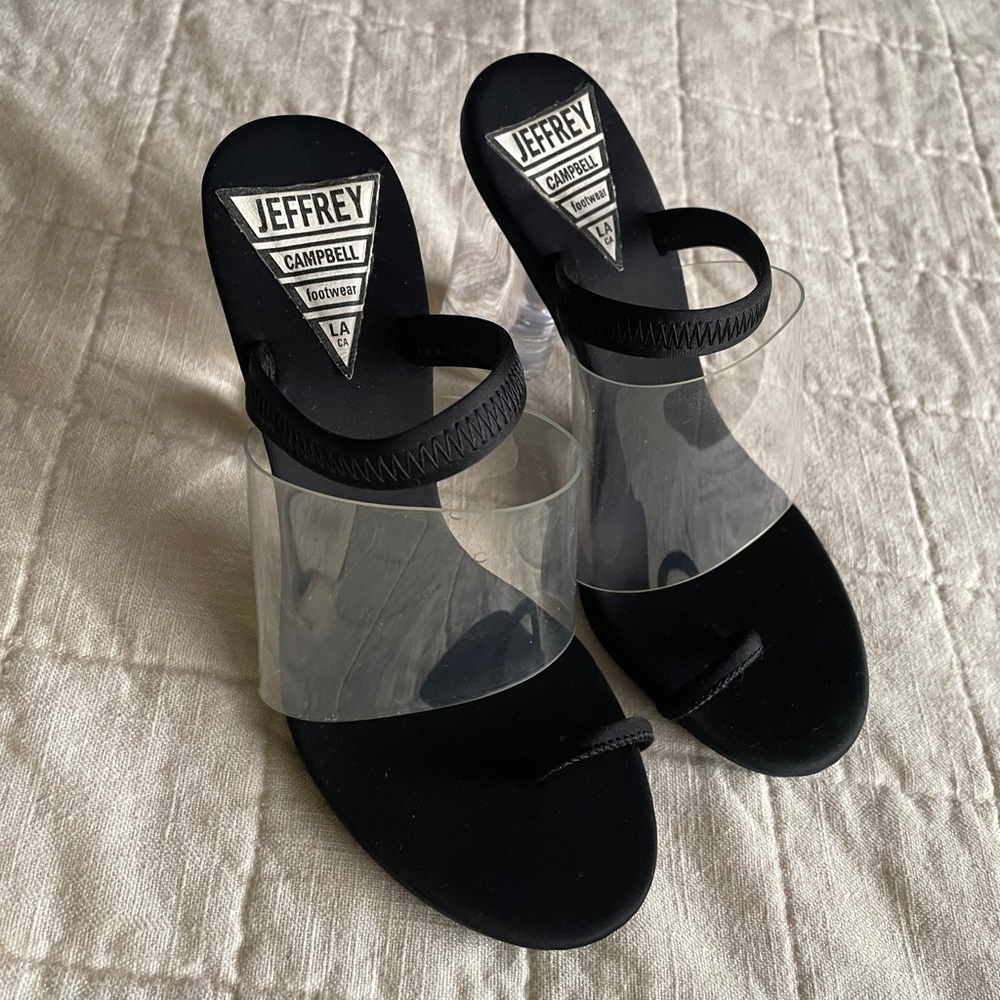 Jeffrey Campbell Women’s Clear Toe Loop Sandal Black Size 6.5  Tried on Once.